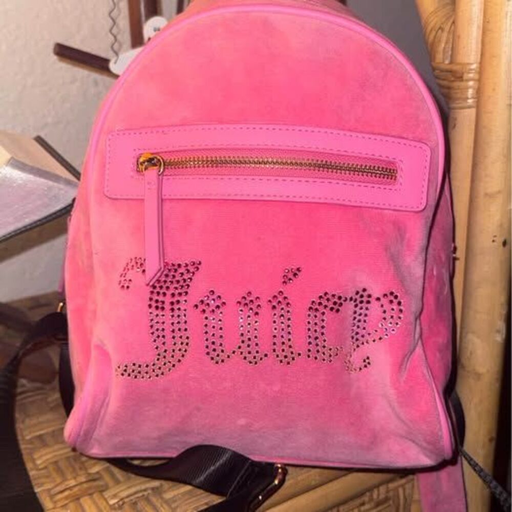 Juicy Couture Pink Lemonade Big Spender Velour Mini Backpack Rhinestone Y2K